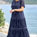 Kalina | Robe maxi en dentelle bleu marine