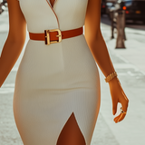 Bianka – Robe Bodycon Blanche avec Col