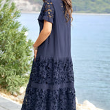 Kalina | Robe maxi en dentelle bleu marine